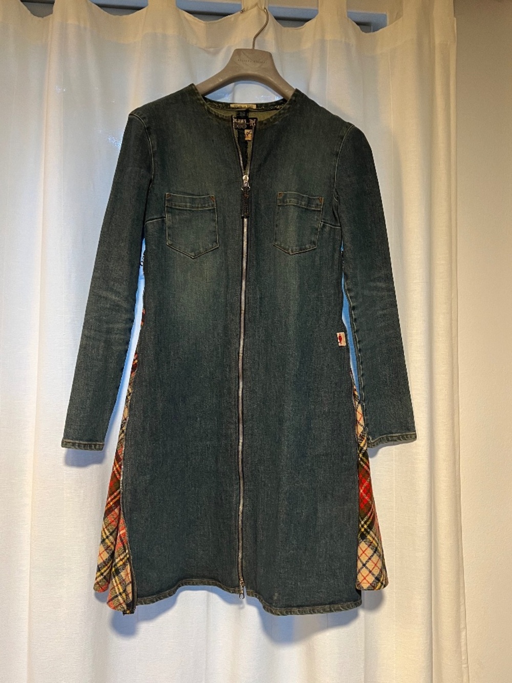 NEW JEAN PAUL GAULTIER JEAN'S Denim Dress with Plaid Inserts Sz. 8